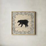 In the Woods Bear by Wild Apple Portfolio. Shown in a natural wood glass frame for a timeless modern aesthetic. Available as an archival giclee rolled canvas, fine art paper, or poster print. SKU 19667a.