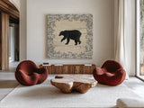 In the Woods Bear by Wild Apple Portfolio. Shown as extra-large giant wall art in a modern living room. Available as an archival giclee rolled canvas, fine art paper, or poster print. SKU 19667a.