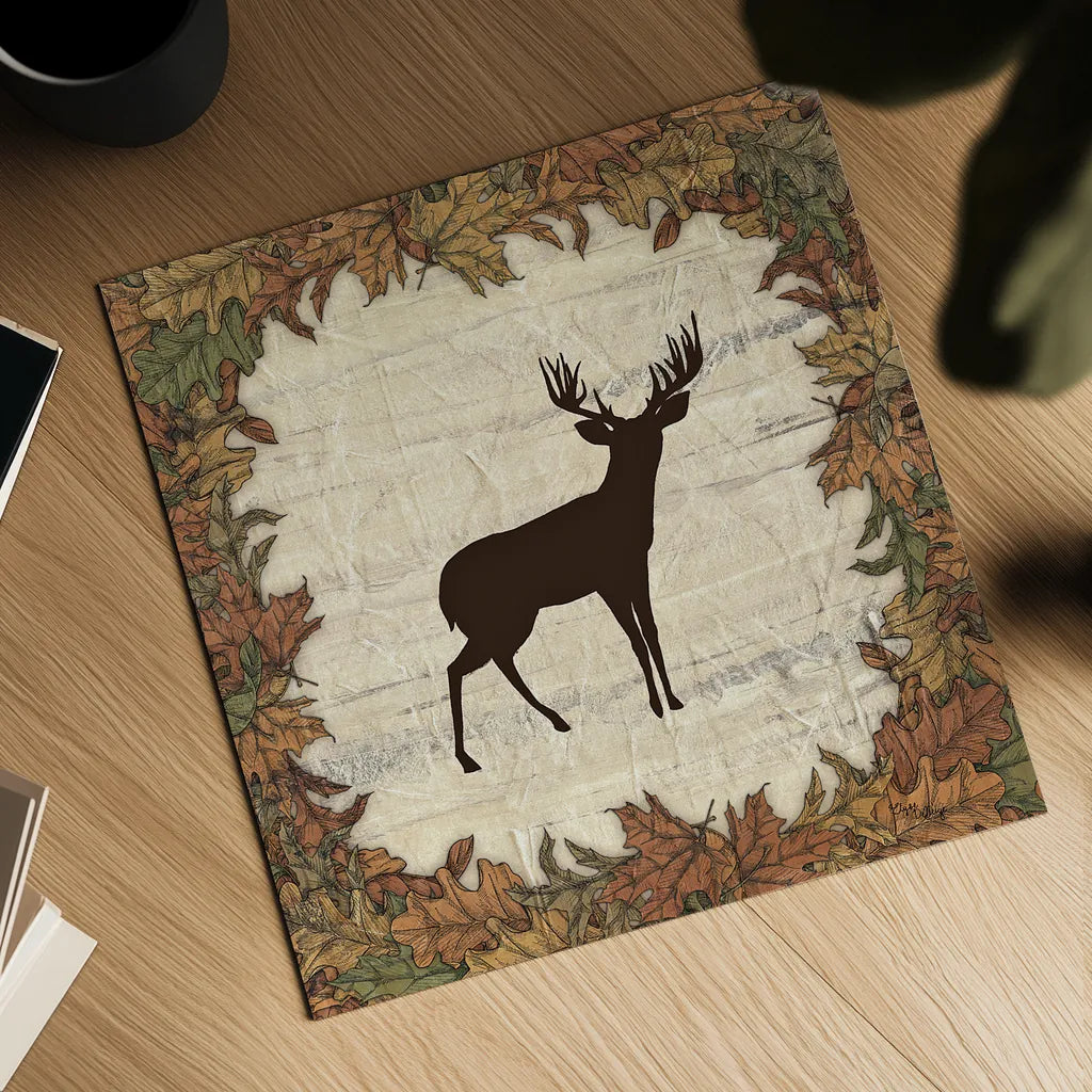 In the Woods Harvest Deer by Wild Apple Portfolio. Shown as a detailed flat fine art print, highlighting archival giclee quality. Available as an archival giclee rolled canvas, fine art paper, or poster print. SKU 19662a.