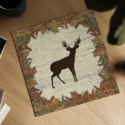 In the Woods Harvest Deer by Wild Apple Portfolio. Shown as a detailed flat fine art print, highlighting archival giclee quality. Available as an archival giclee rolled canvas, fine art paper, or poster print. SKU 19662a.