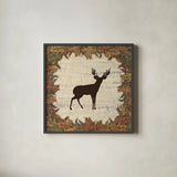 In the Woods Harvest Deer by Wild Apple Portfolio. Shown in a sleek black glass frame for a contemporary gallery look. Available as an archival giclee rolled canvas, fine art paper, or poster print. SKU 19662a.