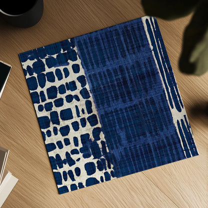 Indigo Batik I by Wild Apple Portfolio. Shown as a detailed flat fine art print, highlighting archival giclee quality. Available as an archival giclee rolled canvas, fine art paper, or poster print. SKU 16448a.