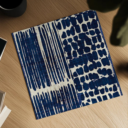 Indigo Batik III by Wild Apple Portfolio. Shown as a detailed flat fine art print, highlighting archival giclee quality. Available as an archival giclee rolled canvas, fine art paper, or poster print. SKU 16450a.