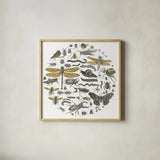 Insect Circle I by Wild Apple Portfolio. Shown in a natural wood glass frame for a timeless modern aesthetic. Available as an archival giclee rolled canvas, fine art paper, or poster print. SKU 18664a.