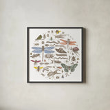 Insect Circle I Bright by Wild Apple Portfolio. Shown in a sleek black glass frame for a contemporary gallery look. Available as an archival giclee rolled canvas, fine art paper, or poster print. SKU 42866a.