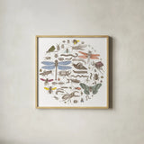 Insect Circle I Bright by Wild Apple Portfolio. Shown in a natural wood glass frame for a timeless modern aesthetic. Available as an archival giclee rolled canvas, fine art paper, or poster print. SKU 42866a.