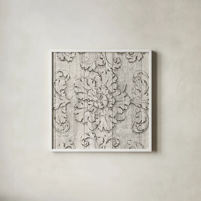 Italian Scroll V on Driftwood by Wild Apple Portfolio. Shown in a crisp white glass frame for a clean and minimalist style. Available as an archival giclee rolled canvas, fine art paper, or poster print. SKU 33634a.