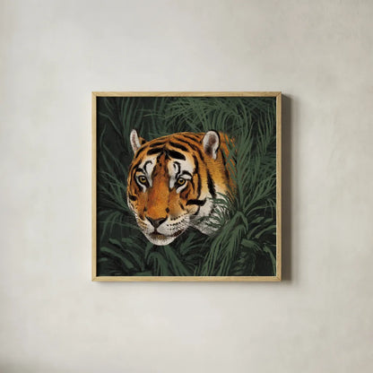 Jungle Cat Bust II by Wild Apple Portfolio. Shown in a natural wood glass frame for a timeless modern aesthetic. Available as an archival giclee rolled canvas, fine art paper, or poster print. SKU 95608a.