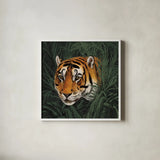 Jungle Cat Bust II by Wild Apple Portfolio. Shown in a crisp white glass frame for a clean and minimalist style. Available as an archival giclee rolled canvas, fine art paper, or poster print. SKU 95608a.