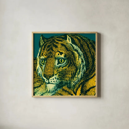 Jungle Flair II by Wild Apple Portfolio. Shown in a natural wood glass frame for a timeless modern aesthetic. Available as an archival giclee rolled canvas, fine art paper, or poster print. SKU 45402a.