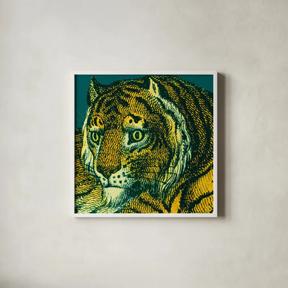 Jungle Flair II by Wild Apple Portfolio. Shown in a crisp white glass frame for a clean and minimalist style. Available as an archival giclee rolled canvas, fine art paper, or poster print. SKU 45402a.