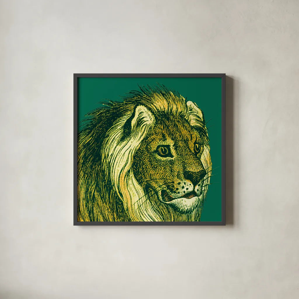 Jungle Flair III by Wild Apple Portfolio. Shown in a sleek black glass frame for a contemporary gallery look. Available as an archival giclee rolled canvas, fine art paper, or poster print. SKU 45403a.