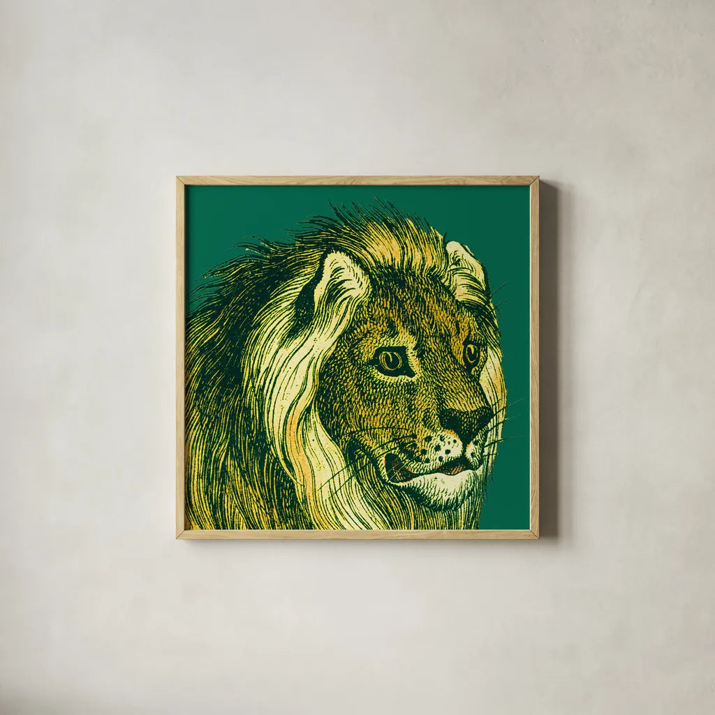 Jungle Flair III by Wild Apple Portfolio. Shown in a natural wood glass frame for a timeless modern aesthetic. Available as an archival giclee rolled canvas, fine art paper, or poster print. SKU 45403a.