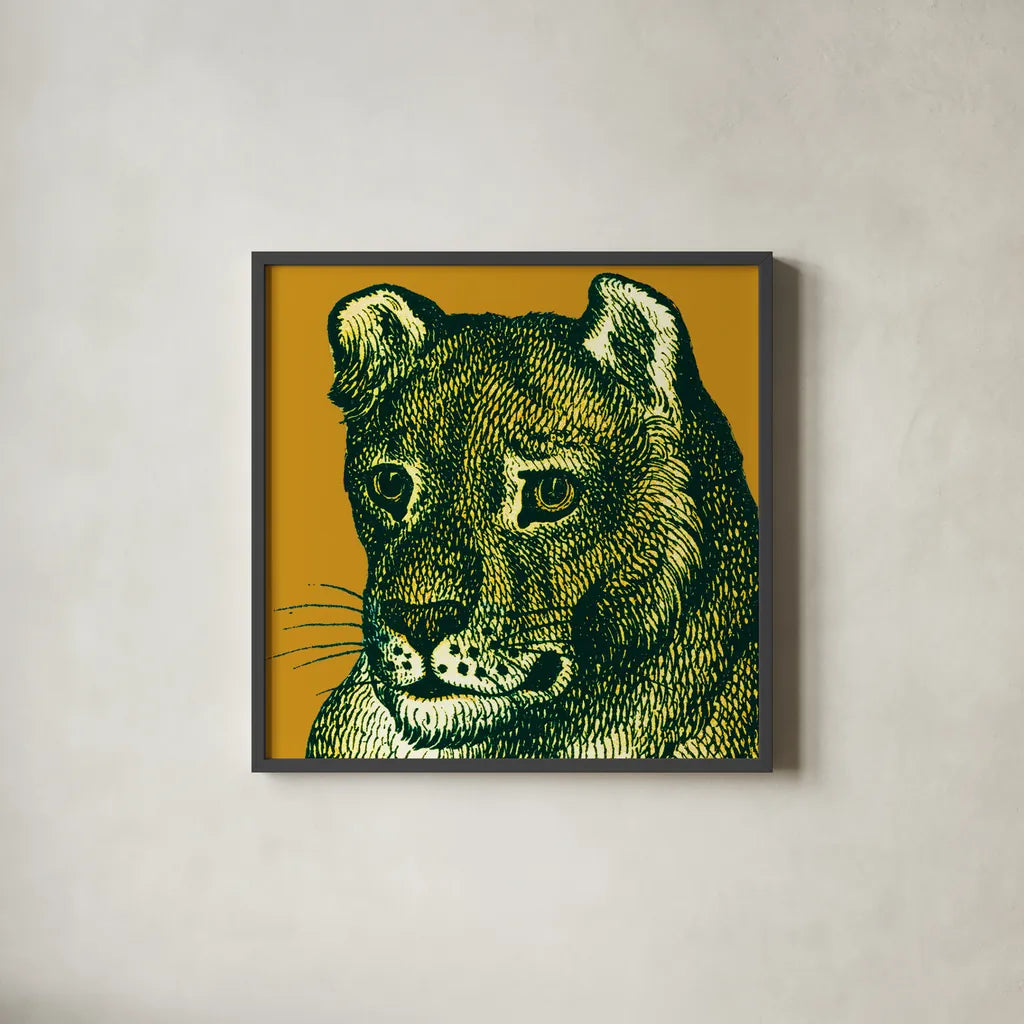Jungle Flair IV by Wild Apple Portfolio. Shown in a sleek black glass frame for a contemporary gallery look. Available as an archival giclee rolled canvas, fine art paper, or poster print. SKU 45404a.