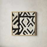 Kuba Cloth I Sq I Neutral by Wild Apple Portfolio. Shown in a natural wood glass frame for a timeless modern aesthetic. Available as an archival giclee rolled canvas, fine art paper, or poster print. SKU 51730a.