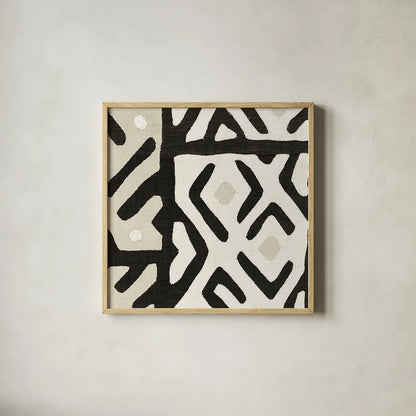 Kuba Cloth I Sq I Neutral by Wild Apple Portfolio. Shown in a natural wood glass frame for a timeless modern aesthetic. Available as an archival giclee rolled canvas, fine art paper, or poster print. SKU 51730a.