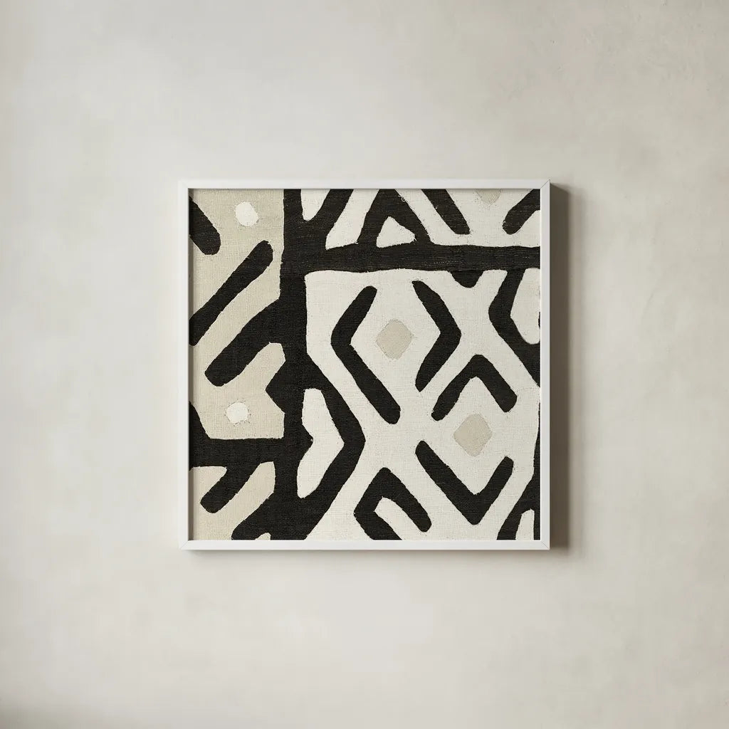 Kuba Cloth I Sq I Neutral by Wild Apple Portfolio. Shown in a crisp white glass frame for a clean and minimalist style. Available as an archival giclee rolled canvas, fine art paper, or poster print. SKU 51730a.