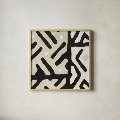 Kuba Cloth I Sq II Neutral by Wild Apple Portfolio. Shown in a natural wood glass frame for a timeless modern aesthetic. Available as an archival giclee rolled canvas, fine art paper, or poster print. SKU 51731a.