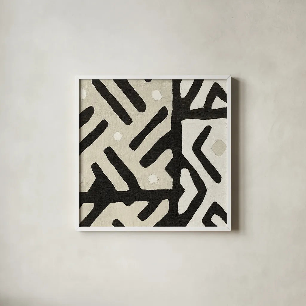 Kuba Cloth I Sq II Neutral by Wild Apple Portfolio. Shown in a crisp white glass frame for a clean and minimalist style. Available as an archival giclee rolled canvas, fine art paper, or poster print. SKU 51731a.
