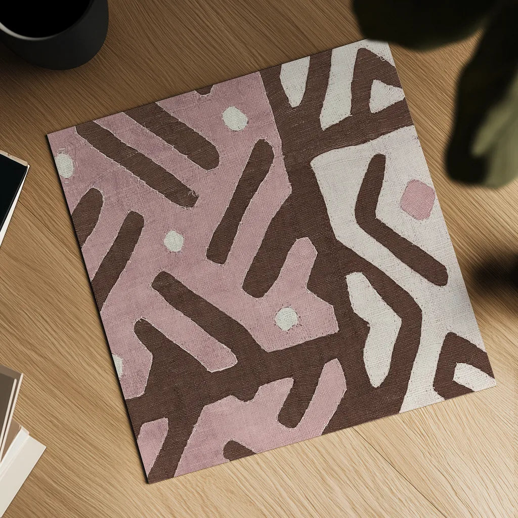 Kuba Cloth I Sq II Pink and White by Wild Apple Portfolio. Shown as a detailed flat fine art print, highlighting archival giclee quality. Available as an archival giclee rolled canvas, fine art paper, or poster print. SKU 82338a.