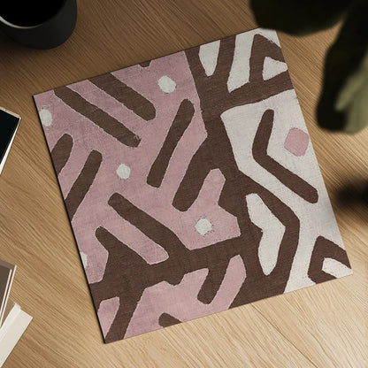 Kuba Cloth I Sq II Pink and White by Wild Apple Portfolio. Shown as a detailed flat fine art print, highlighting archival giclee quality. Available as an archival giclee rolled canvas, fine art paper, or poster print. SKU 82338a.