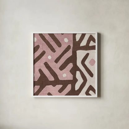 Kuba Cloth I Sq II Pink and White by Wild Apple Portfolio. Shown in a crisp white glass frame for a clean and minimalist style. Available as an archival giclee rolled canvas, fine art paper, or poster print. SKU 82338a.