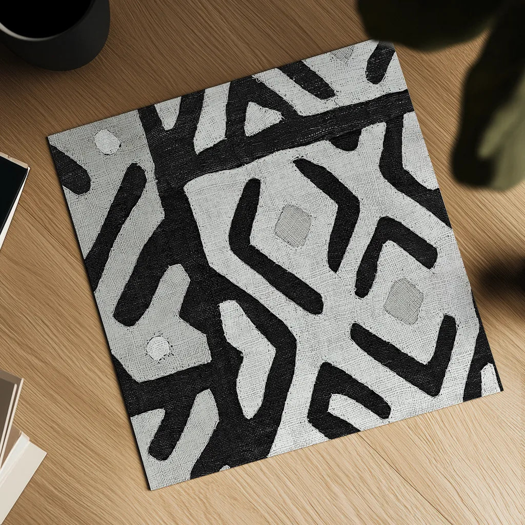 Kuba Cloth I Square I BW by Wild Apple Portfolio. Shown as a detailed flat fine art print, highlighting archival giclee quality. Available as an archival giclee rolled canvas, fine art paper, or poster print. SKU 32127a.