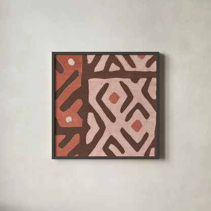 Kuba Cloth I Square I Blush by Wild Apple Portfolio. Shown in a sleek black glass frame for a contemporary gallery look. Available as an archival giclee rolled canvas, fine art paper, or poster print. SKU 82168a.