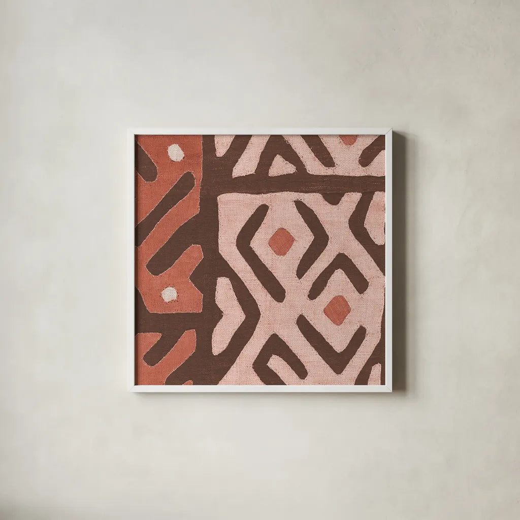 Kuba Cloth I Square I Blush by Wild Apple Portfolio. Shown in a crisp white glass frame for a clean and minimalist style. Available as an archival giclee rolled canvas, fine art paper, or poster print. SKU 82168a.