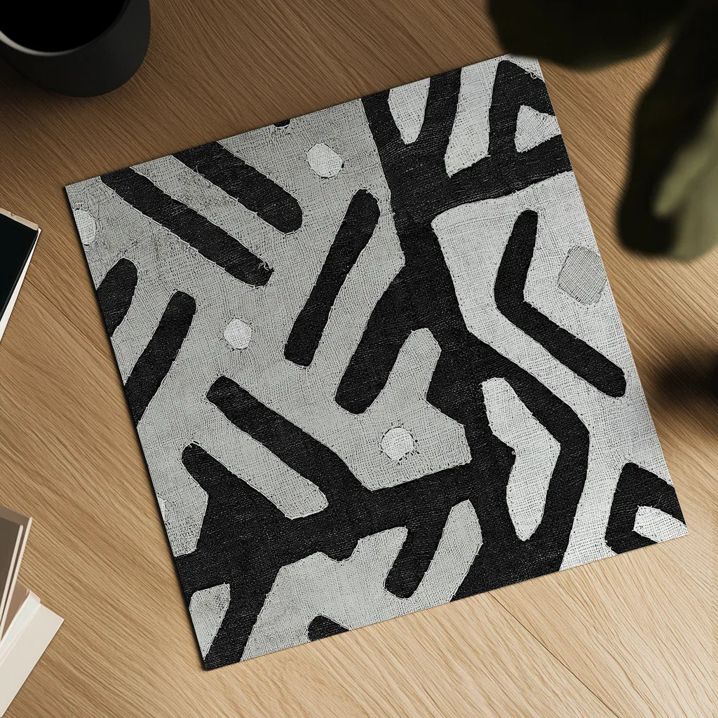 Kuba Cloth I Square II BW by Wild Apple Portfolio. Shown as a detailed flat fine art print, highlighting archival giclee quality. Available as an archival giclee rolled canvas, fine art paper, or poster print. SKU 32128a.