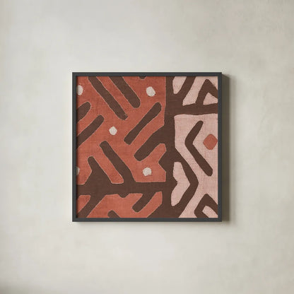 Kuba Cloth I Square II Blush by Wild Apple Portfolio. Shown in a sleek black glass frame for a contemporary gallery look. Available as an archival giclee rolled canvas, fine art paper, or poster print. SKU 82169a.
