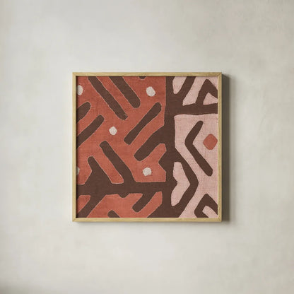 Kuba Cloth I Square II Blush by Wild Apple Portfolio. Shown in a natural wood glass frame for a timeless modern aesthetic. Available as an archival giclee rolled canvas, fine art paper, or poster print. SKU 82169a.