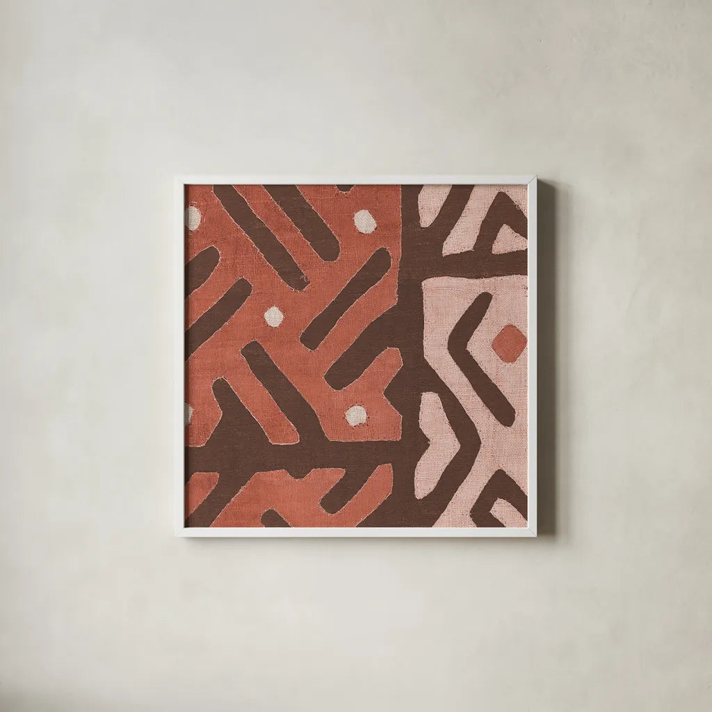 Kuba Cloth I Square II Blush by Wild Apple Portfolio. Shown in a crisp white glass frame for a clean and minimalist style. Available as an archival giclee rolled canvas, fine art paper, or poster print. SKU 82169a.