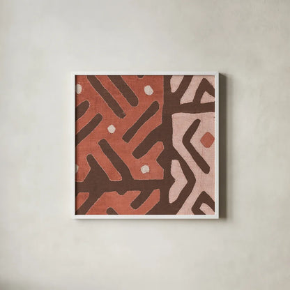 Kuba Cloth I Square II Blush by Wild Apple Portfolio. Shown in a crisp white glass frame for a clean and minimalist style. Available as an archival giclee rolled canvas, fine art paper, or poster print. SKU 82169a.