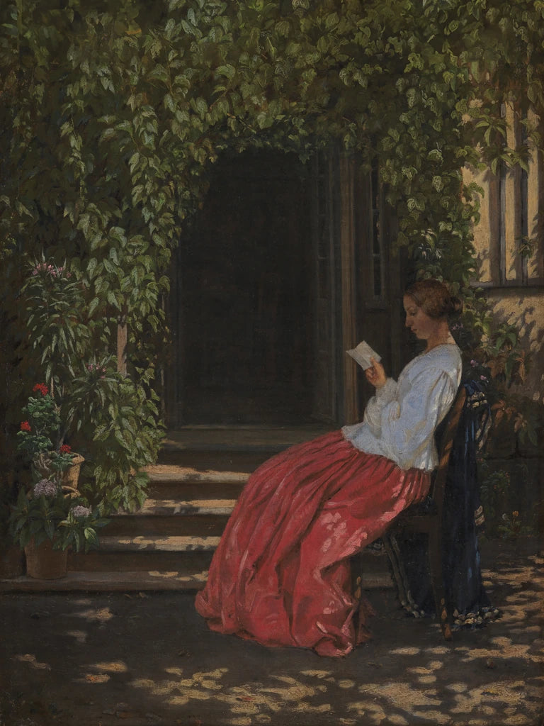 Lady Reading Outside a Garden by Wild Apple Portfolio