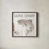 Lake Fishing I by Wild Apple Portfolio. Shown in a sleek black glass frame for a contemporary gallery look. Available as an archival giclee rolled canvas, fine art paper, or poster print. SKU 72487a.