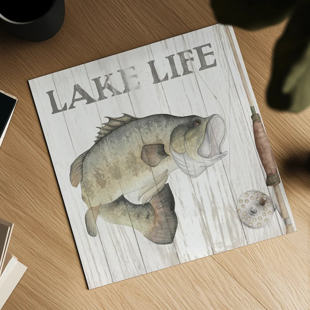 Lake Fishing II by Wild Apple Portfolio. Shown as a detailed flat fine art print, highlighting archival giclee quality. Available as an archival giclee rolled canvas, fine art paper, or poster print. SKU 72488a.