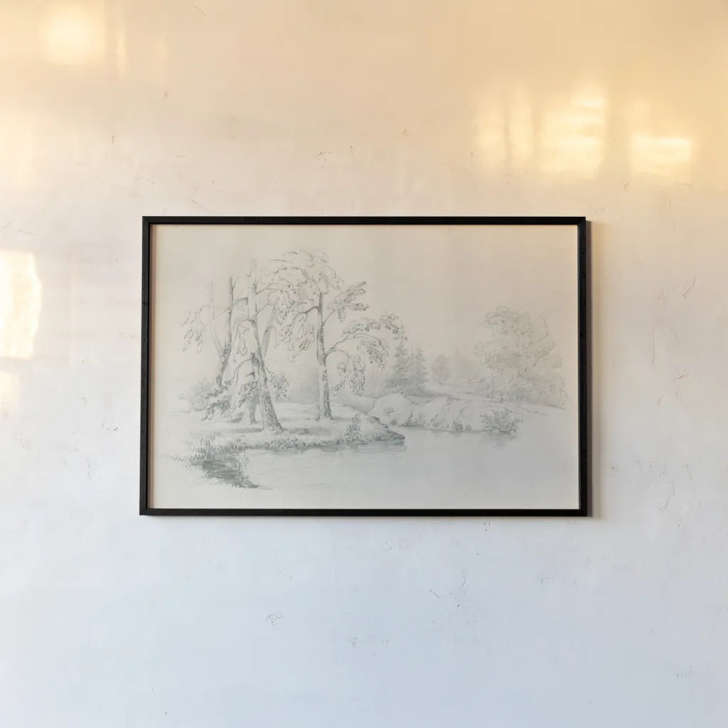 Lakeside Sketch by Wild Apple Portfolio. shown as a paper print in a black flame. Available as a archival giclee rolled canvas, fine art paper, or poster print. SKU 59696i.