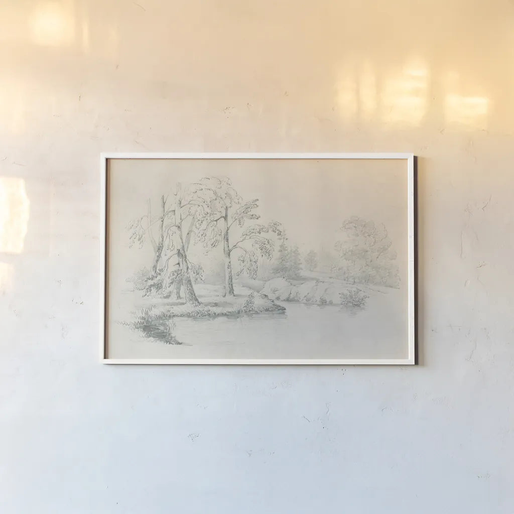 Lakeside Sketch by Wild Apple Portfolio. shown as a paper print in a white frame. Available as a archival giclee rolled canvas, fine art paper, or poster print. SKU 59696i.