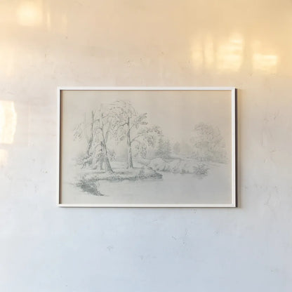 Lakeside Sketch by Wild Apple Portfolio. shown as a paper print in a white frame. Available as a archival giclee rolled canvas, fine art paper, or poster print. SKU 59696i.