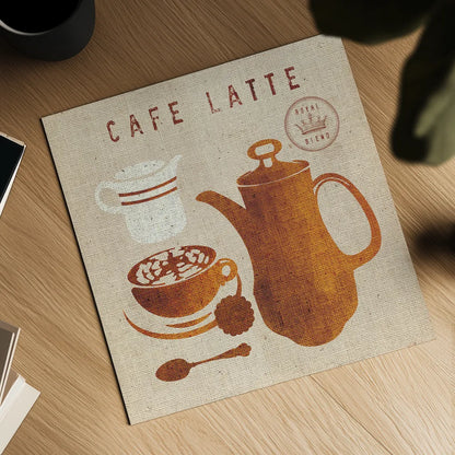 Latte on Linen by Wild Apple Portfolio. Shown as a detailed flat fine art print, highlighting archival giclee quality. Available as an archival giclee rolled canvas, fine art paper, or poster print. SKU 39918a.