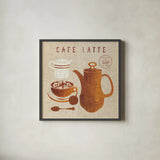 Latte on Linen by Wild Apple Portfolio. Shown in a sleek black glass frame for a contemporary gallery look. Available as an archival giclee rolled canvas, fine art paper, or poster print. SKU 39918a.