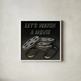Lets Watch a Movie by Wild Apple Portfolio. Shown in a crisp white glass frame for a clean and minimalist style. Available as an archival giclee rolled canvas, fine art paper, or poster print. SKU 21553a.
