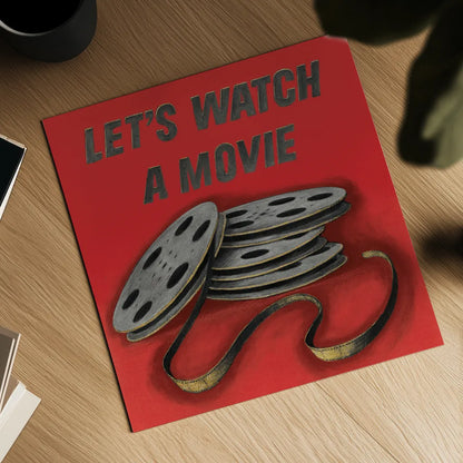 Lets Watch a Movie Red by Wild Apple Portfolio. Shown as a detailed flat fine art print, highlighting archival giclee quality. Available as an archival giclee rolled canvas, fine art paper, or poster print. SKU 52830a.