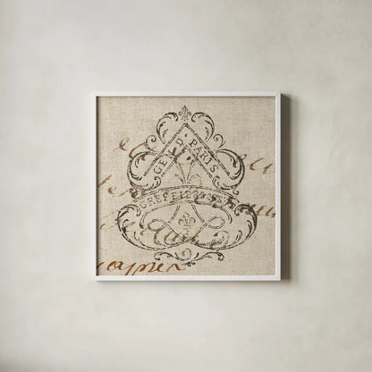 Letter Crest III by Wild Apple Portfolio. Shown in a crisp white glass frame for a clean and minimalist style. Available as an archival giclee rolled canvas, fine art paper, or poster print. SKU 12963a.