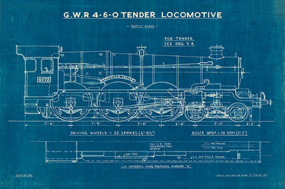 Locomotive Blueprint I by Wild Apple Portfolio. SKU 53885i. Archival Giclee Fine art print for wall decor.