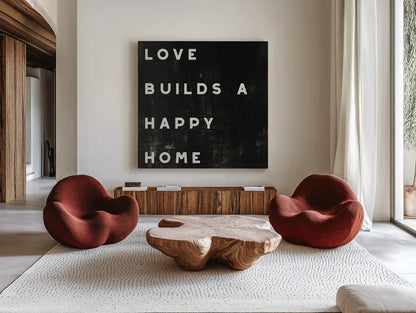 Lovely Home I by Wild Apple Portfolio. Shown as extra-large giant wall art in a modern living room. Available as an archival giclee rolled canvas, fine art paper, or poster print. SKU 54184a.