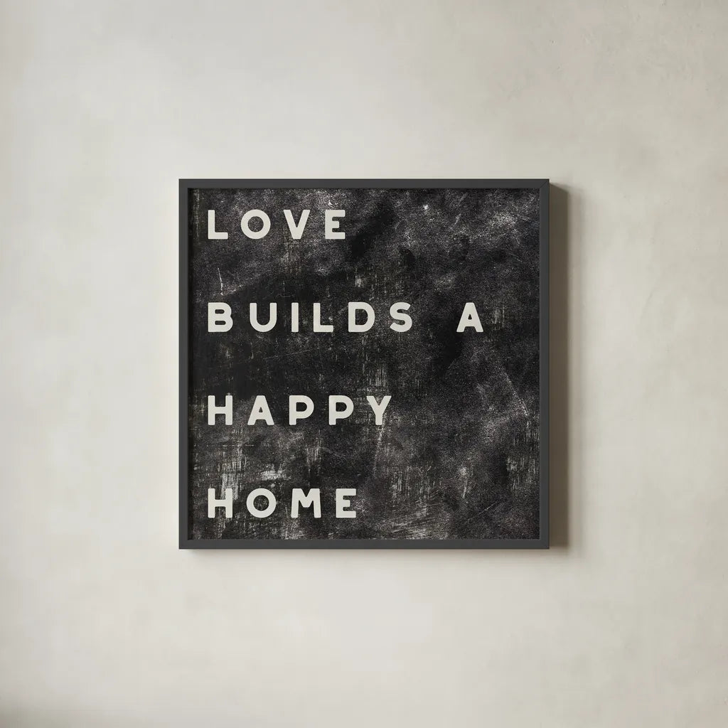 Lovely Home I Distressed by Wild Apple Portfolio. Shown in a sleek black glass frame for a contemporary gallery look. Available as an archival giclee rolled canvas, fine art paper, or poster print. SKU 62472a.