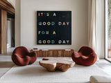 Lovely Home II Colorful by Wild Apple Portfolio. Shown as extra-large giant wall art in a modern living room. Available as an archival giclee rolled canvas, fine art paper, or poster print. SKU 77926a.