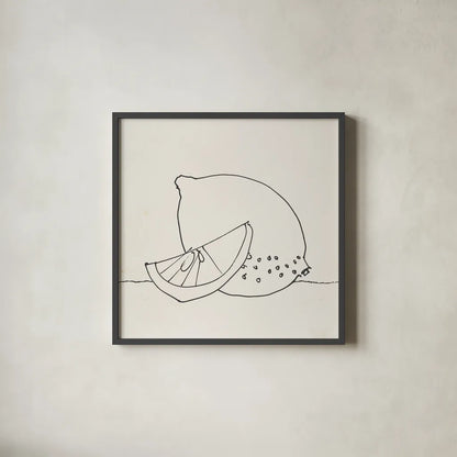Lovely Lemons II by Wild Apple Portfolio. Shown in a sleek black glass frame for a contemporary gallery look. Available as an archival giclee rolled canvas, fine art paper, or poster print. SKU 71998a.
